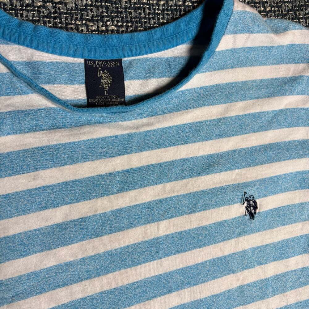 U.S. Polo Assn. Men's Blue and White Striped Crew Neck T-Shirt Vintage - Picture 5 of 5
